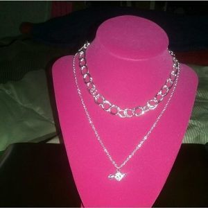 Heart &bow shape chain drop necklace choker